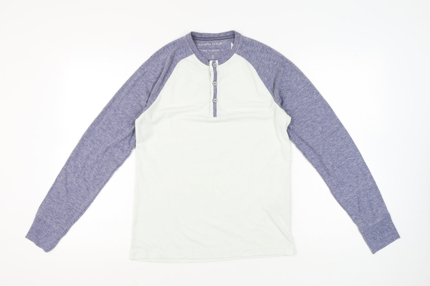 Banana Republic Men’s White Blue Henley Long Sleeve T-Shirt Size S