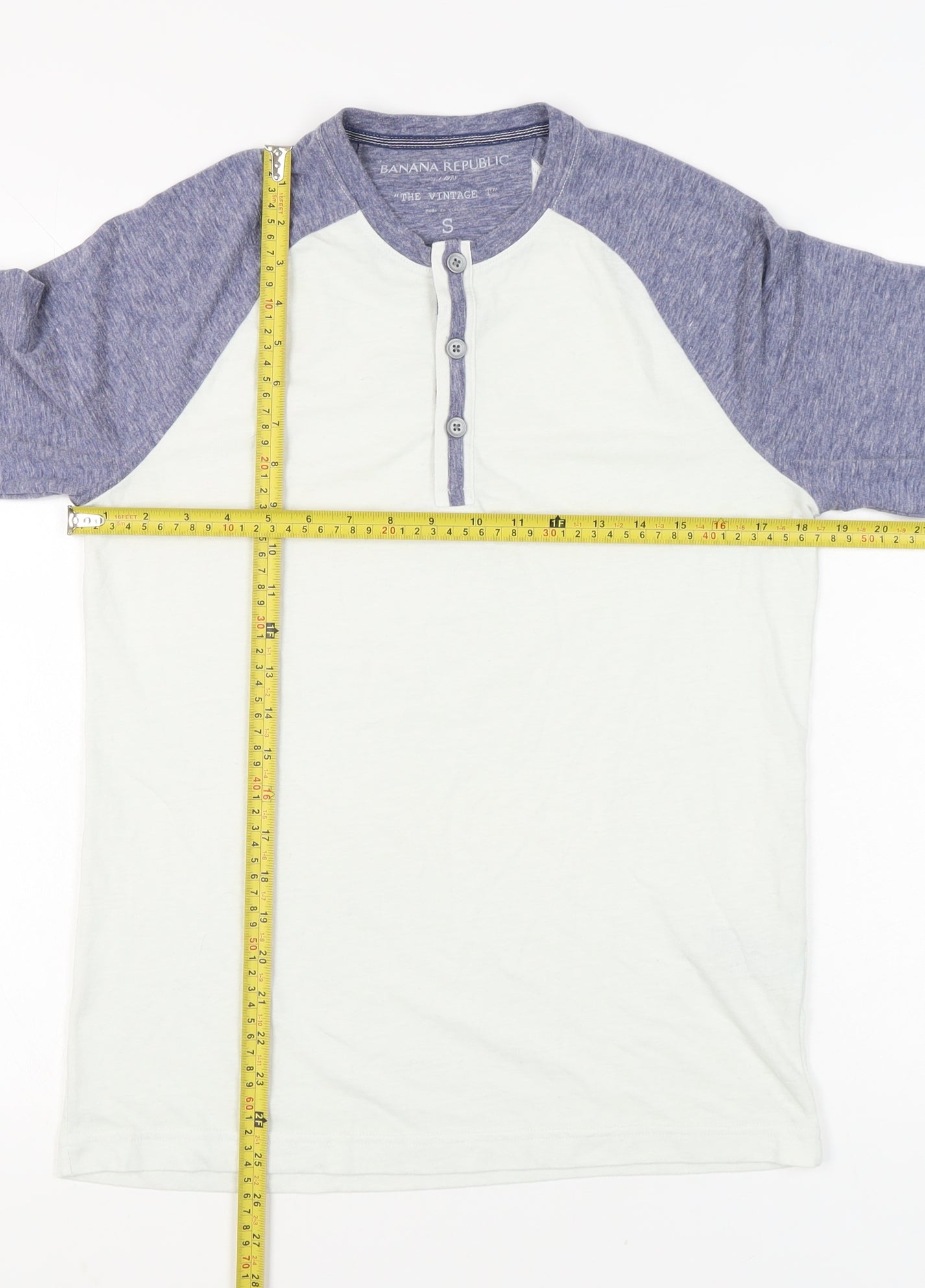 Banana Republic Men’s White Blue Henley Long Sleeve T-Shirt Size S