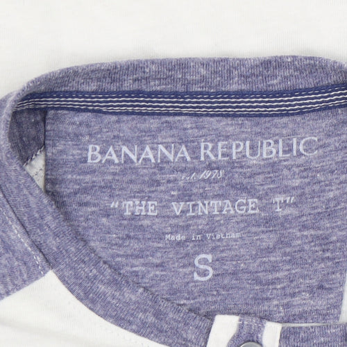 Banana Republic Men’s White Blue Henley Long Sleeve T-Shirt Size S