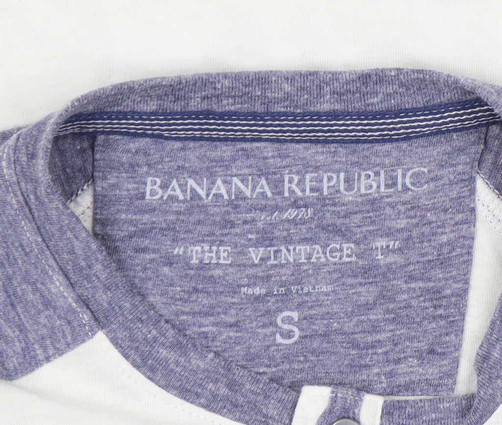 Banana Republic Men’s White Blue Henley Long Sleeve T-Shirt Size S