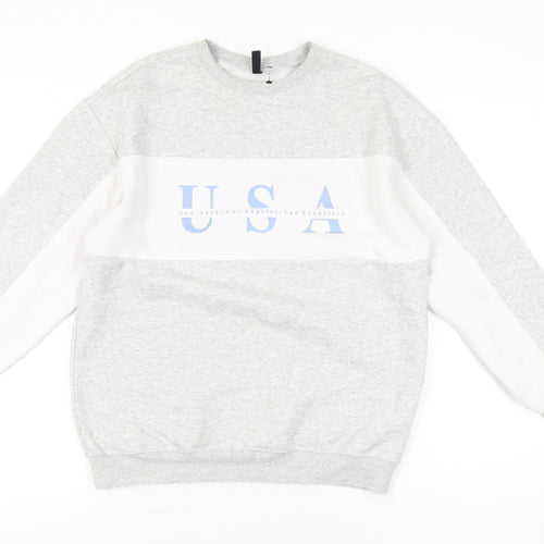 H&M Divided Womens Grey White USA Print Sweatshirt XS