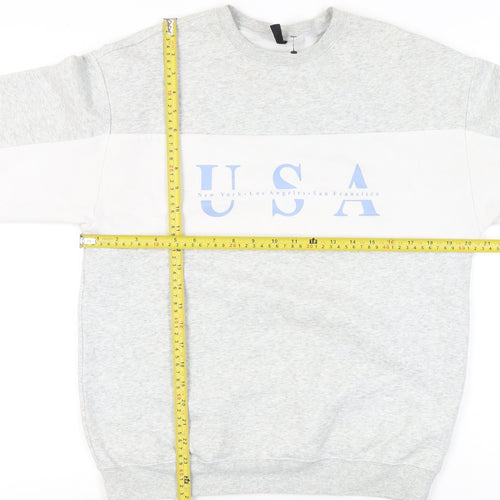 H&M Divided Womens Grey White USA Print Sweatshirt XS