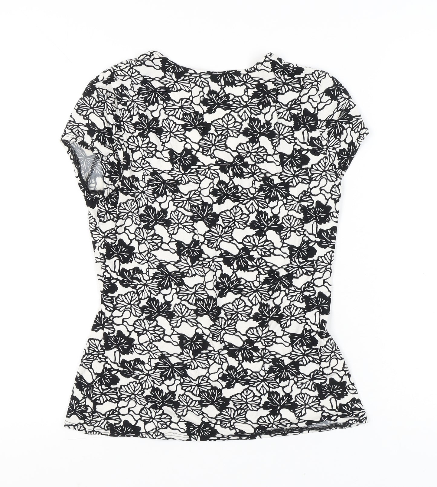 Laura Ashley Womens Black White Floral Blouse UK 12 Short Sleeve V-Neck Wrap