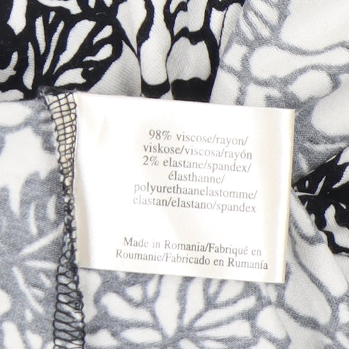 Laura Ashley Womens Black White Floral Blouse UK 12 Short Sleeve V-Neck Wrap