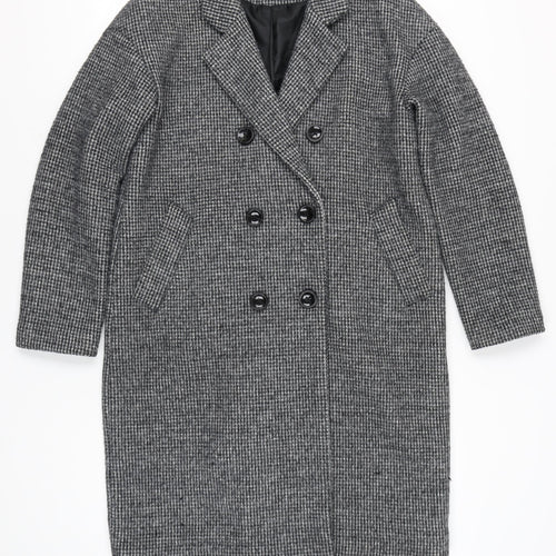 New Look Women’s Grey Herringbone Wool Blend Long Overcoat Size 12