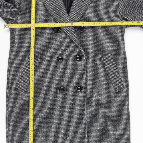 New Look Women’s Grey Herringbone Wool Blend Long Overcoat Size 12