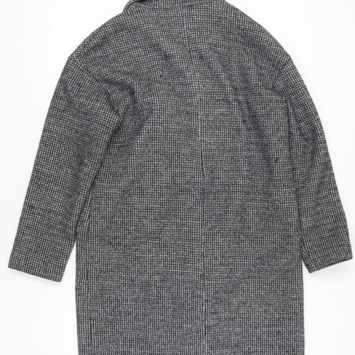 New Look Women’s Grey Herringbone Wool Blend Long Overcoat Size 12