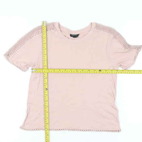 Topshop Women Pink Size 6 Short Sleeve Crochet Trim T-Shirt