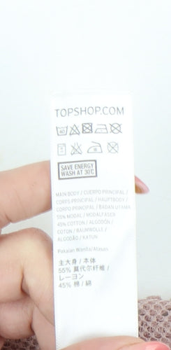 Topshop Women Pink Size 6 Short Sleeve Crochet Trim T-Shirt