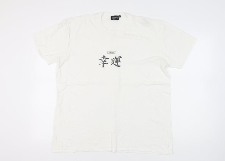 boohooMAN Men's White L Crew Neck Graphic Print T-Shirt