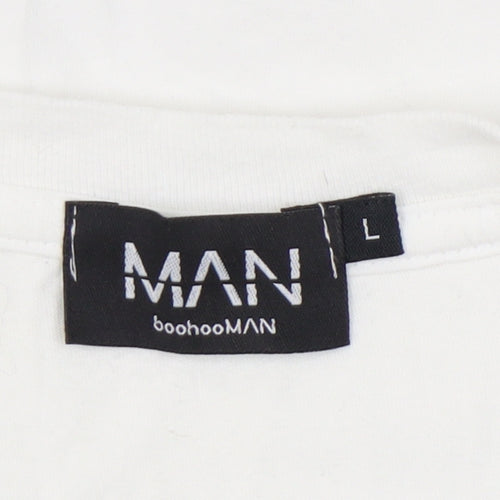 boohooMAN Men's White L Crew Neck Graphic Print T-Shirt