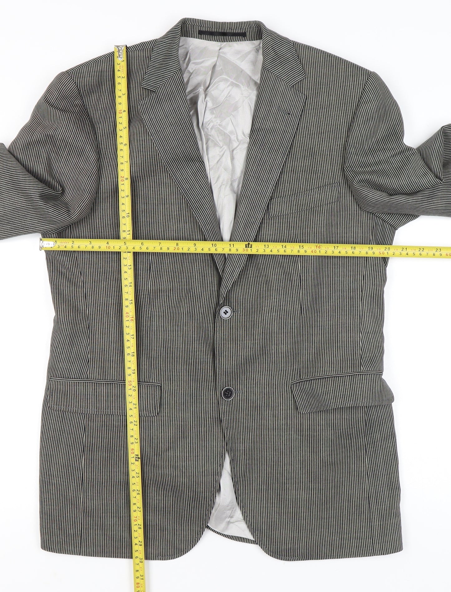 Roy Robson Men’s Grey Striped Wool Blend Blazer Size 48 Regular