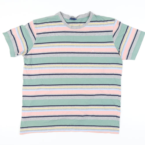 Cotton Traders Men’s XL Multicoloured Striped Crew Neck Short Sleeve T-Shirt