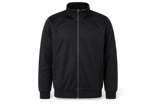 Front view of Kappa men’s black track jacket, size M, regular fit italia sportswear