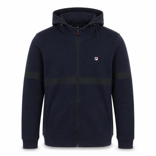 Front view of Fila Men's Blue Full Zip Hoodie, size M, Regular Fit Sportswear