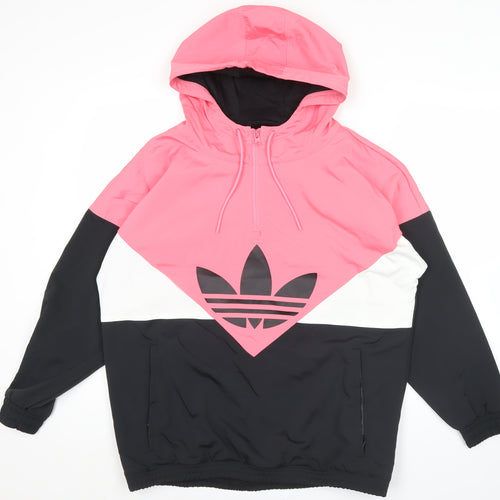 Adidas Womens Pink Black 1/2 Zip Hoodie Sweatshirt Size 14 UK