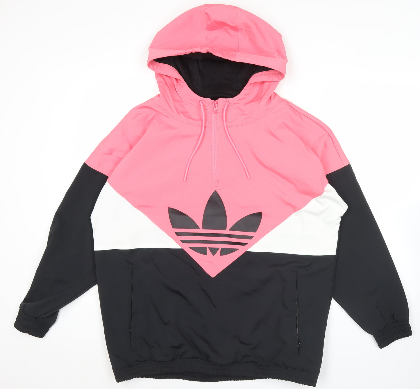 Adidas Womens Pink Black 1/2 Zip Hoodie Sweatshirt Size 14 UK