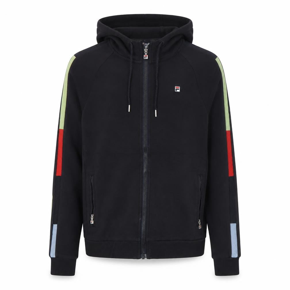 Front view of Fila Men’s Black XS Full Zip Hoodie with Logo & Pockets