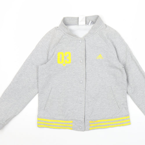 Adidas Women Grey Varsity Jacket UK 12 Cotton Blend Snap
