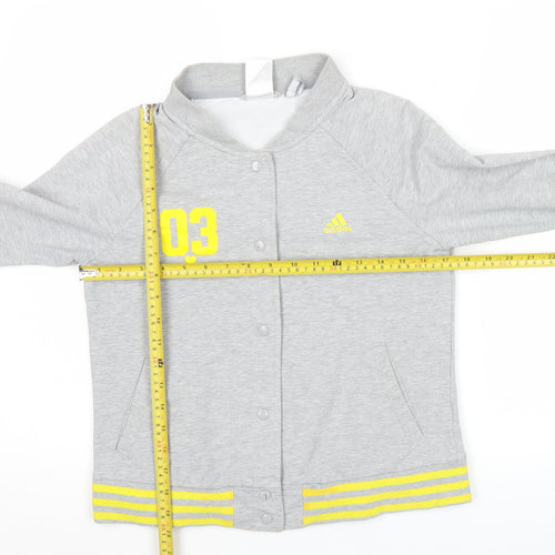 Adidas Women Grey Varsity Jacket UK 12 Cotton Blend Snap