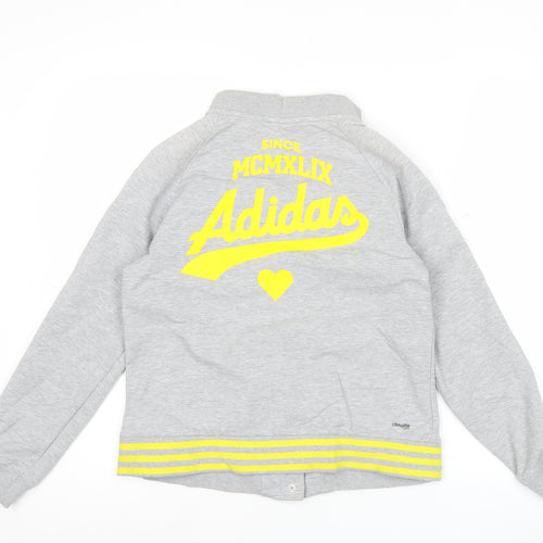 Adidas Women Grey Varsity Jacket UK 12 Cotton Blend Snap