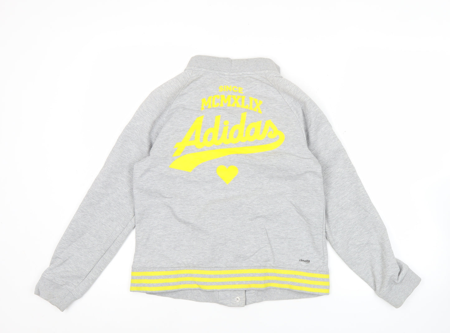 Adidas Women Grey Varsity Jacket UK 12 Cotton Blend Snap