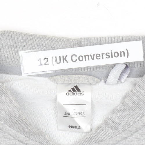 Adidas Women Grey Varsity Jacket UK 12 Cotton Blend Snap