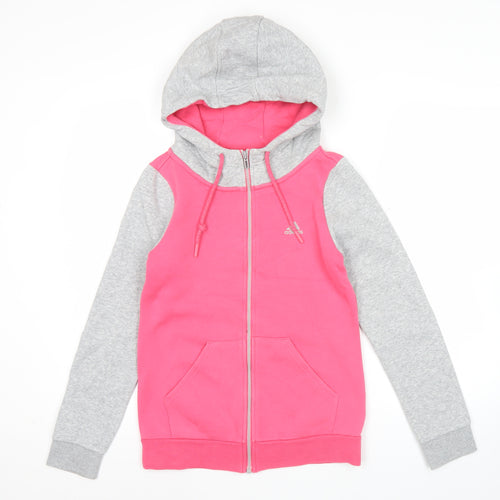 Adidas Womens Pink Grey Full Zip Hoodie Size 8 UK Cotton Blend