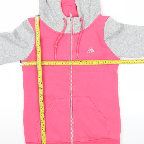 Adidas Womens Pink Grey Full Zip Hoodie Size 8 UK Cotton Blend