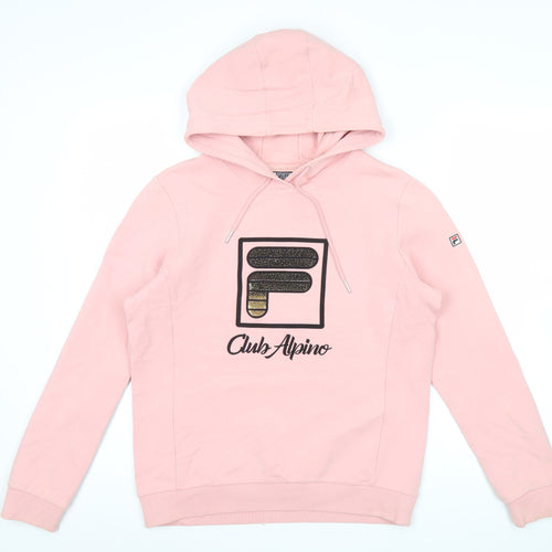 Fila Womens Pink Hoodie Size 12 Club Alpino Logo Drawstring Pullover