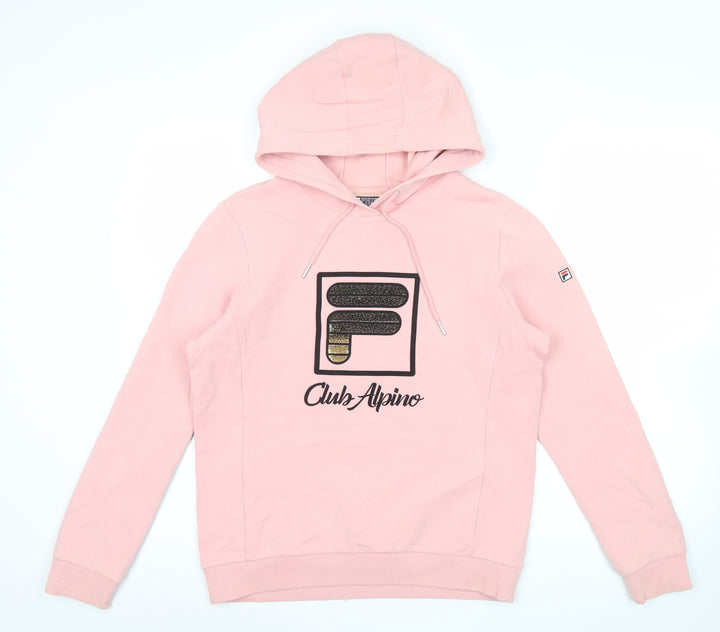 Fila Womens Pink Hoodie Size 12 Club Alpino Logo Drawstring Pullover