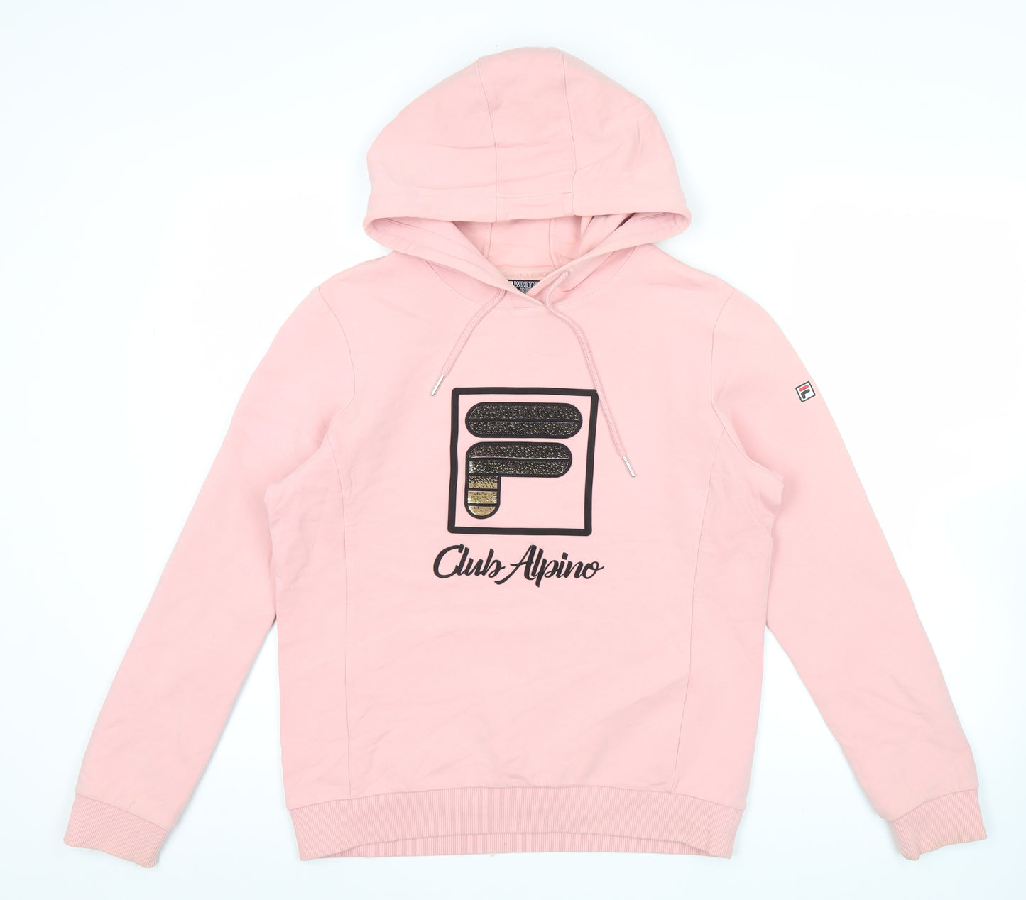 Fila Womens Pink Hoodie Size 12 Club Alpino Logo Drawstring Pullover