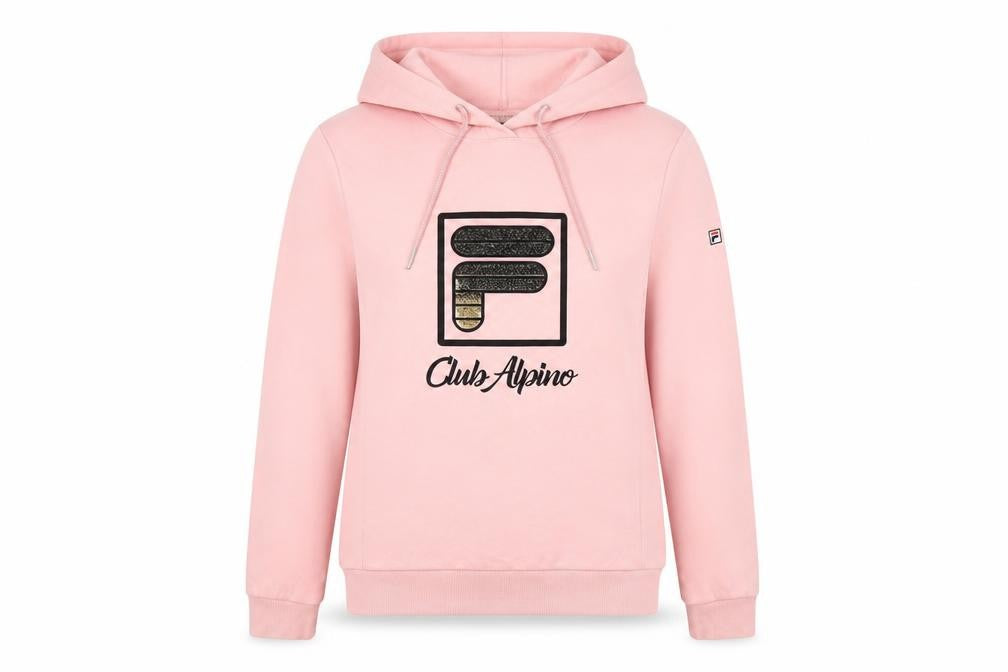Fila Womens Pink Hoodie Size 12 Club Alpino Logo Drawstring Pullover
