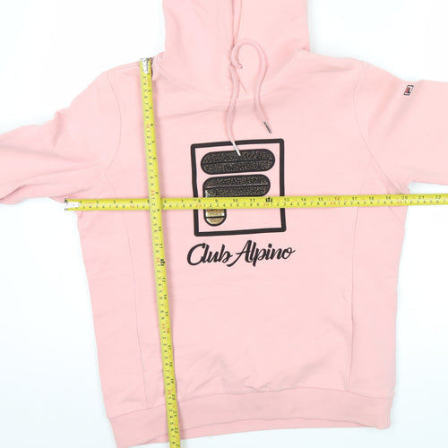 Fila Womens Pink Hoodie Size 12 Club Alpino Logo Drawstring Pullover