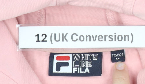 Fila Womens Pink Hoodie Size 12 Club Alpino Logo Drawstring Pullover