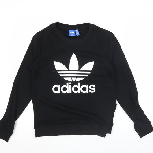Adidas Womens Black Logo Sweatshirt UK M Cotton Blend Crew Neck
