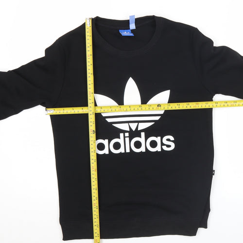Adidas Womens Black Logo Sweatshirt UK M Cotton Blend Crew Neck