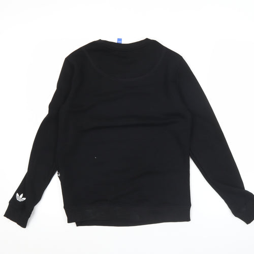 Adidas Womens Black Logo Sweatshirt UK M Cotton Blend Crew Neck
