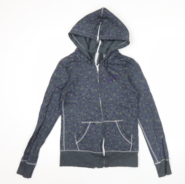 Nike Womens Grey Purple Full Zip Hoodie Sweatshirt Size M Cotton Blend