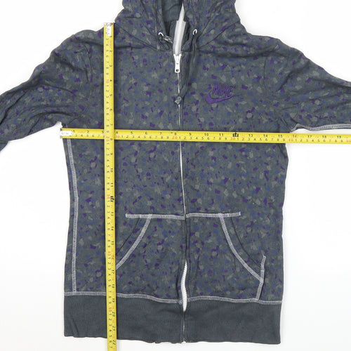 Nike Womens Grey Purple Full Zip Hoodie Sweatshirt Size M Cotton Blend