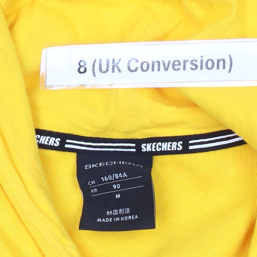 Skechers Womens Yellow Hoodie Size 8 Pullover Logo Hooded Sweatshirt