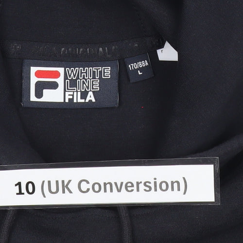 FILA Womens Black Hoodie UK 10 Bear Logo Pullover Cotton Blend