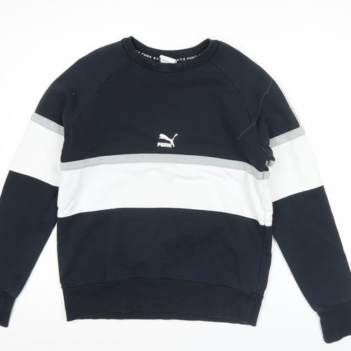 Puma Mens Small Black White Crew Neck Pullover Sweatshirt