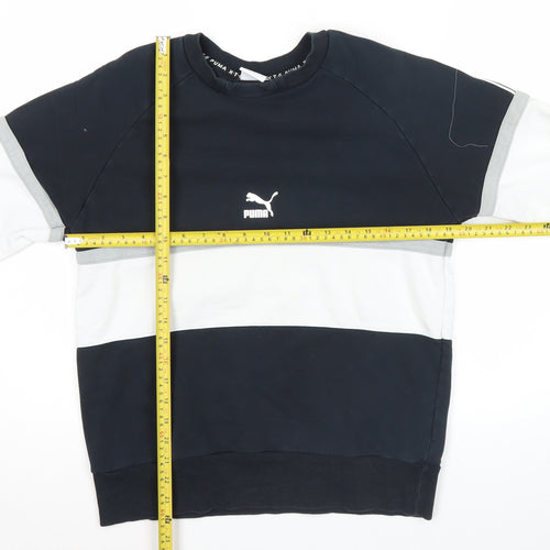 Puma Mens Small Black White Crew Neck Pullover Sweatshirt