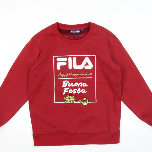 FILA Men's Red XS Pullover Sweatshirt Graphic Print Dragon Crew Neck