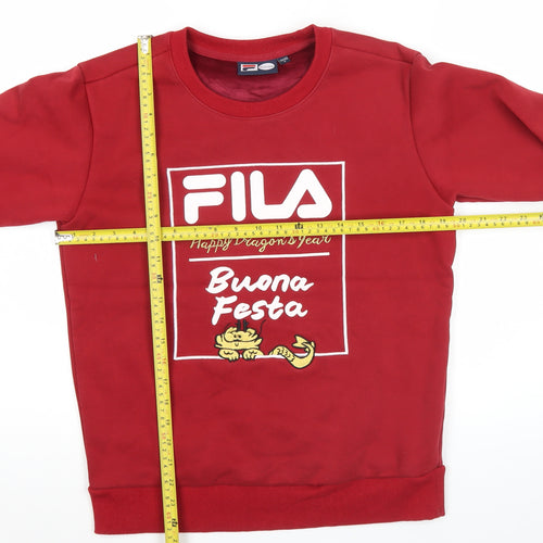 FILA Men's Red XS Pullover Sweatshirt Graphic Print Dragon Crew Neck