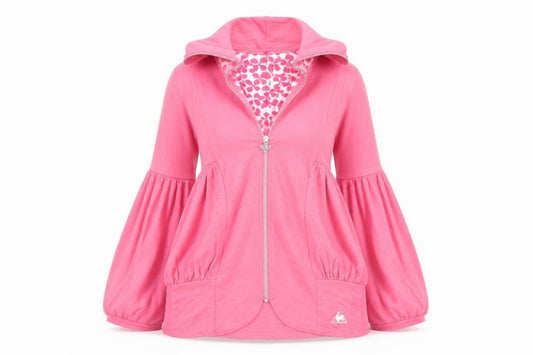 Front view of Le Coq Sportif women’s pink hooded zip jacket, size M, cotton