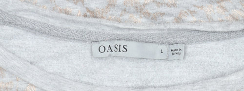 Oasis Women’s Grey Glitter Animal Print Pullover Sweatshirt L
