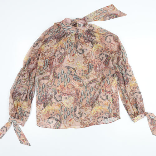 River Island Womens Pink Paisley Chiffon Tie Neck Blouse Size 8