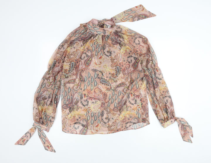 River Island Womens Pink Paisley Chiffon Tie Neck Blouse Size 8